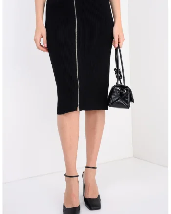 Fusta midi tricotata, Alb/Negru