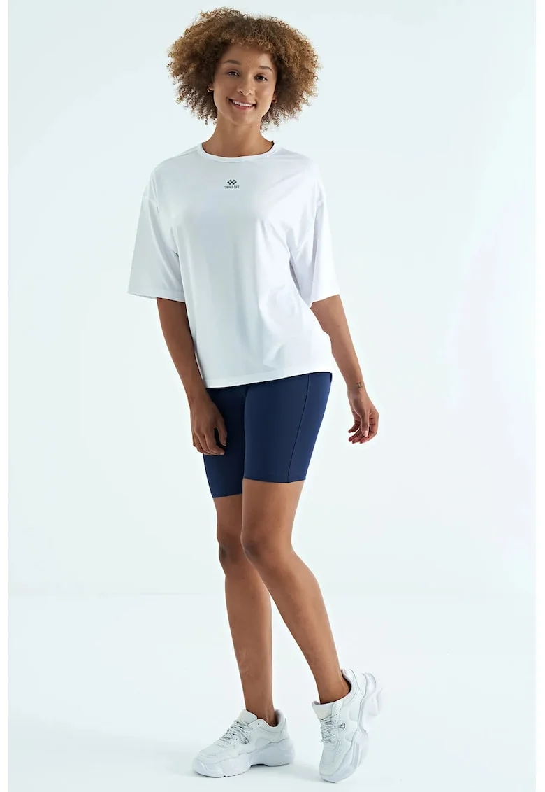 Tricou dama  supradimensionat, alb, 95% poliester, 5% elastan