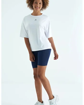 Tricou dama  supradimensionat, alb, 95% poliester, 5% elastan