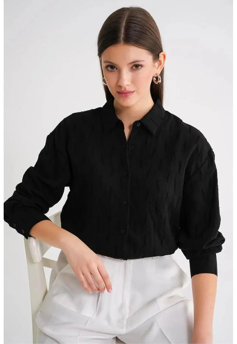 Camasa dama  din poplin texturat, Negru