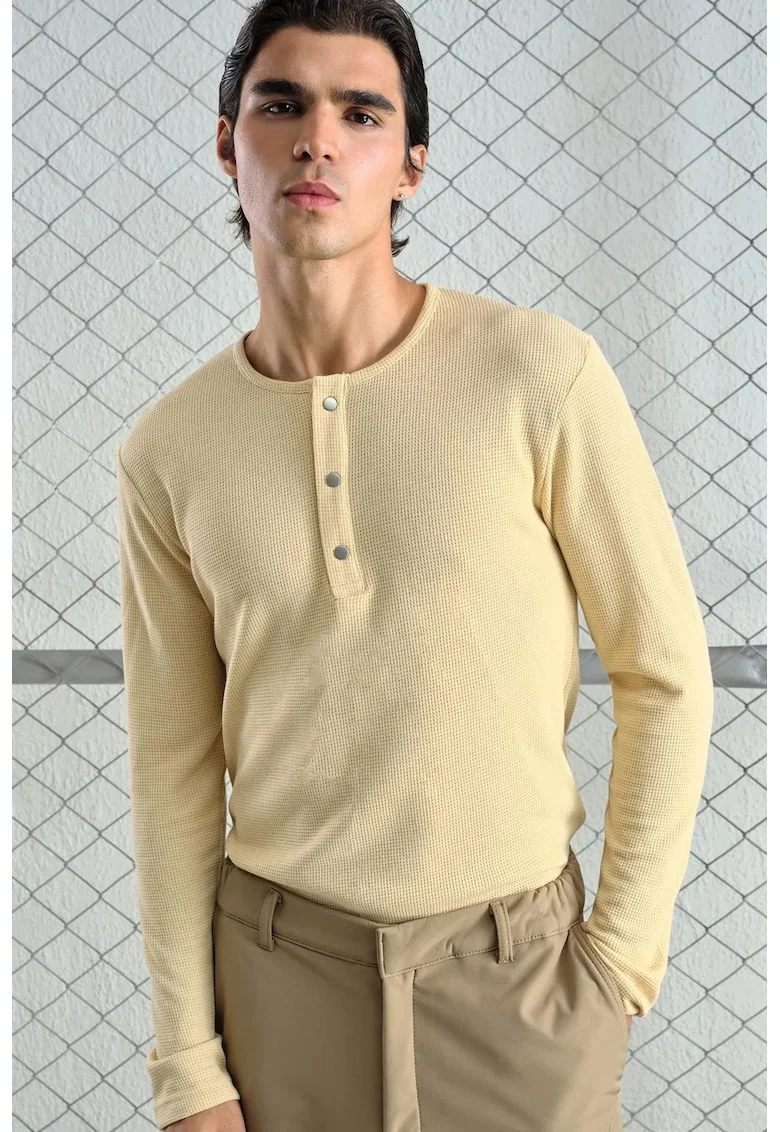 Bluza barbati guler cu nasturi, Galben