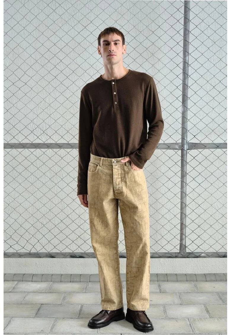Bluza barbati,  maneca lunga, elastic, maro, poliester-viscoza, Maro
