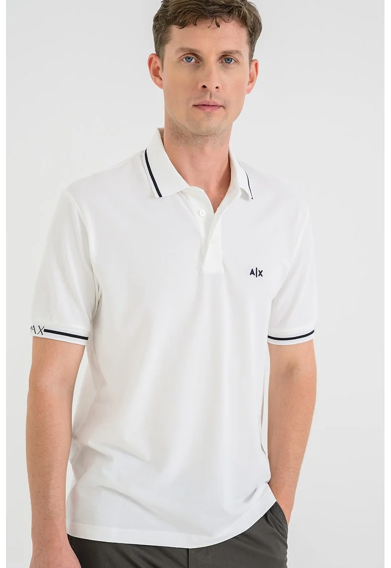 Tricou polo slim fit cu garnituri contrastante, Alb murdar