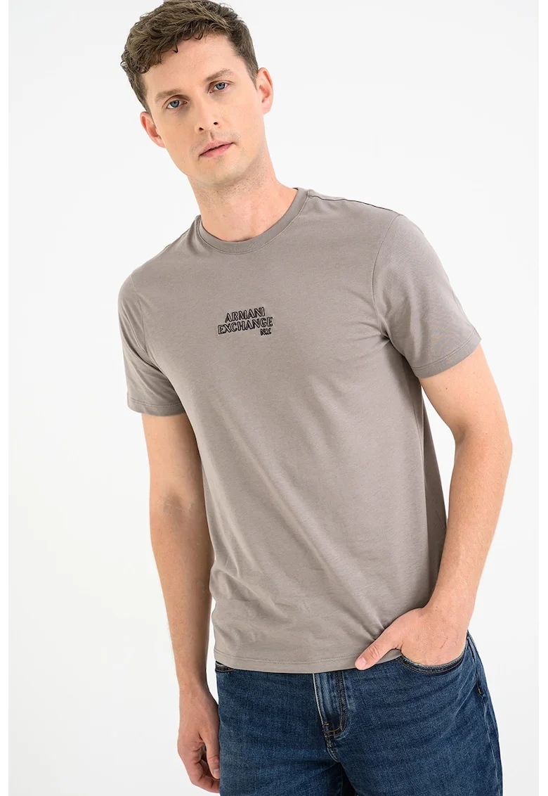 Tricou elastic cu logo, Grej