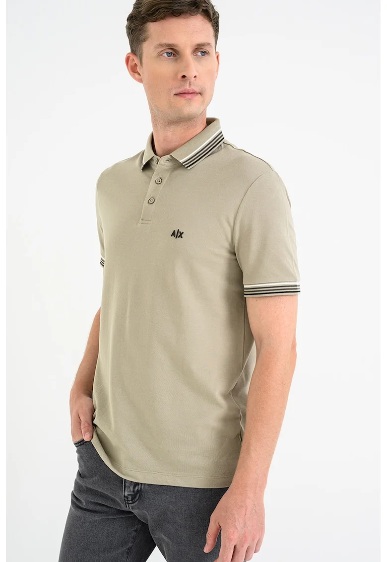 Tricou polo din bumbac cu logo brodat discret, Verde stins