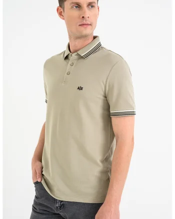 Tricou polo din bumbac cu logo brodat discret, Verde stins