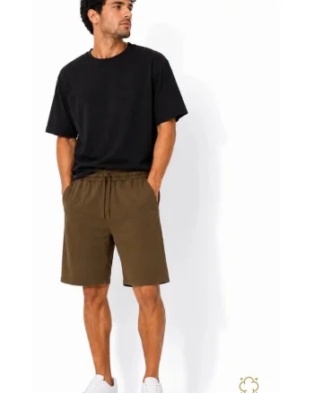 Pantaloni scurti barbati din bumbac pentru vara, cu buzunare si snur in talie, Maro