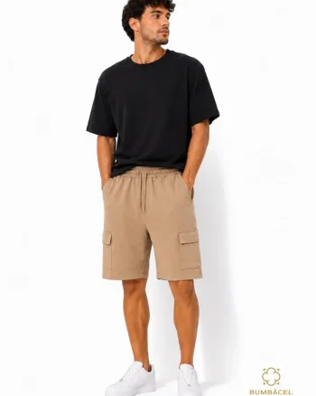 Pantaloni scurti casual, din bumbac, pentru barbati, cu snur in talie si buzunare, Maro
