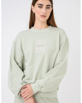Bluza de trening cu decolteu la baza gatului si imprimeu logo, Verde deschis