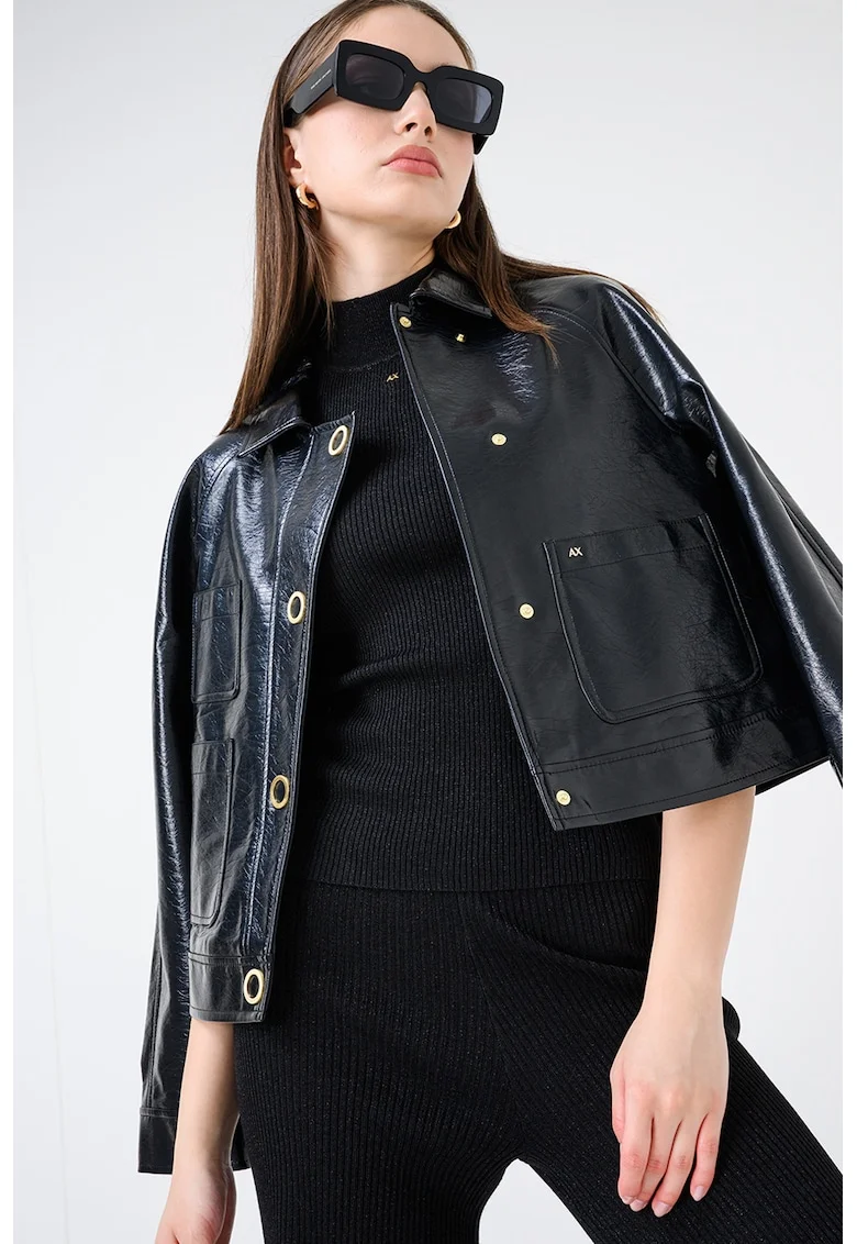 Bluza slim fit cu model uni, Negru