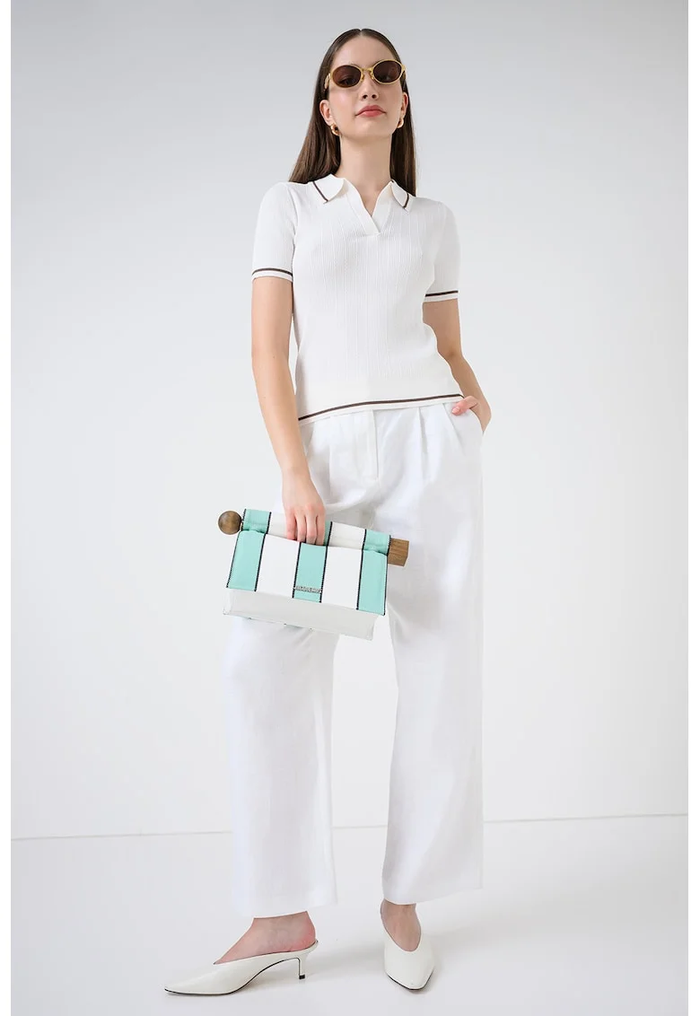 Pantaloni chino din in cu model uni, Alb
