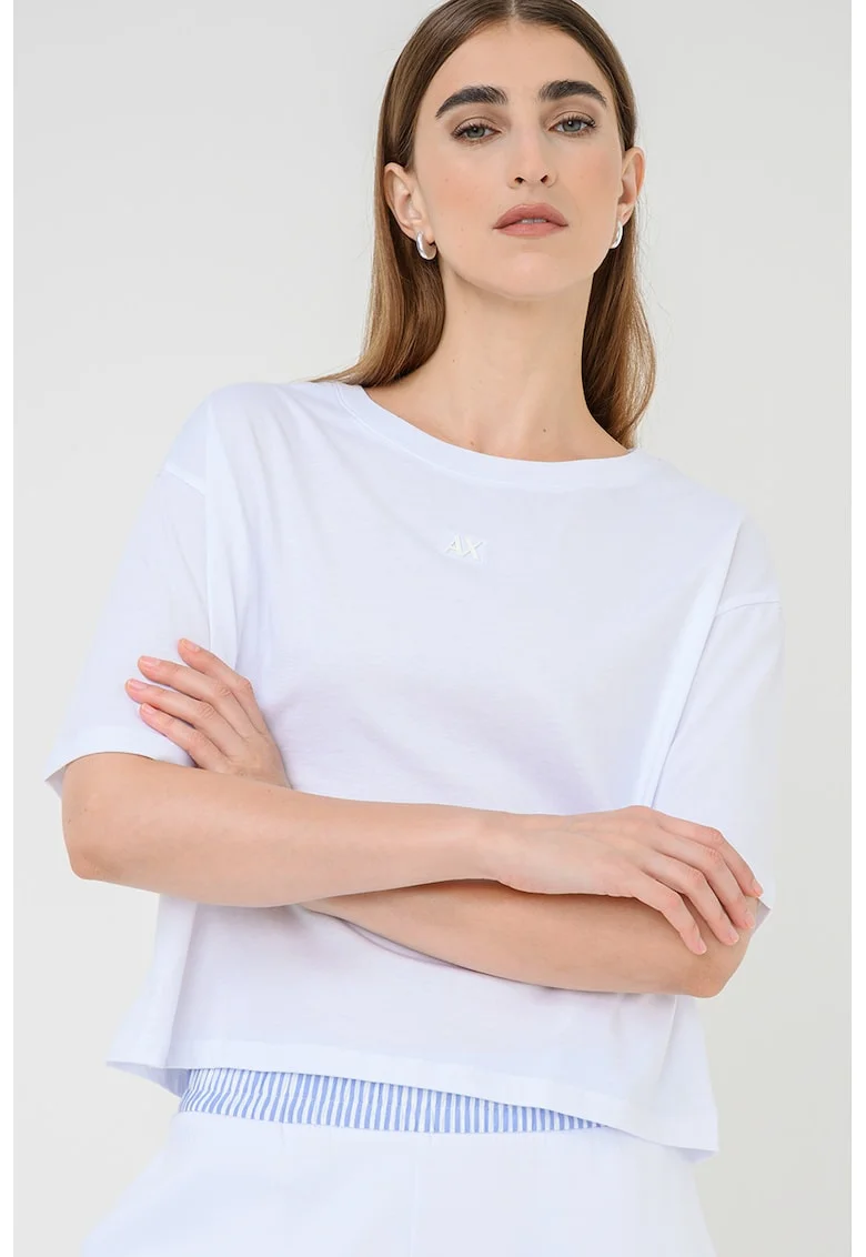 Tricou din bumbac cu model uni, Alb optic