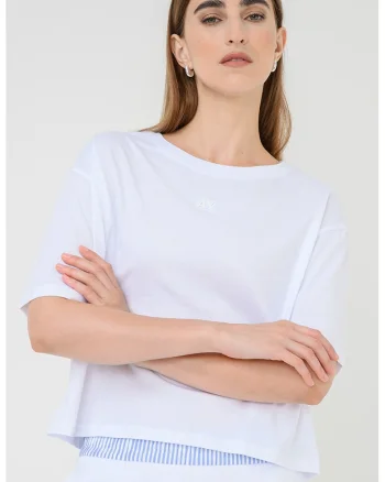 Tricou din bumbac cu model uni, Alb optic