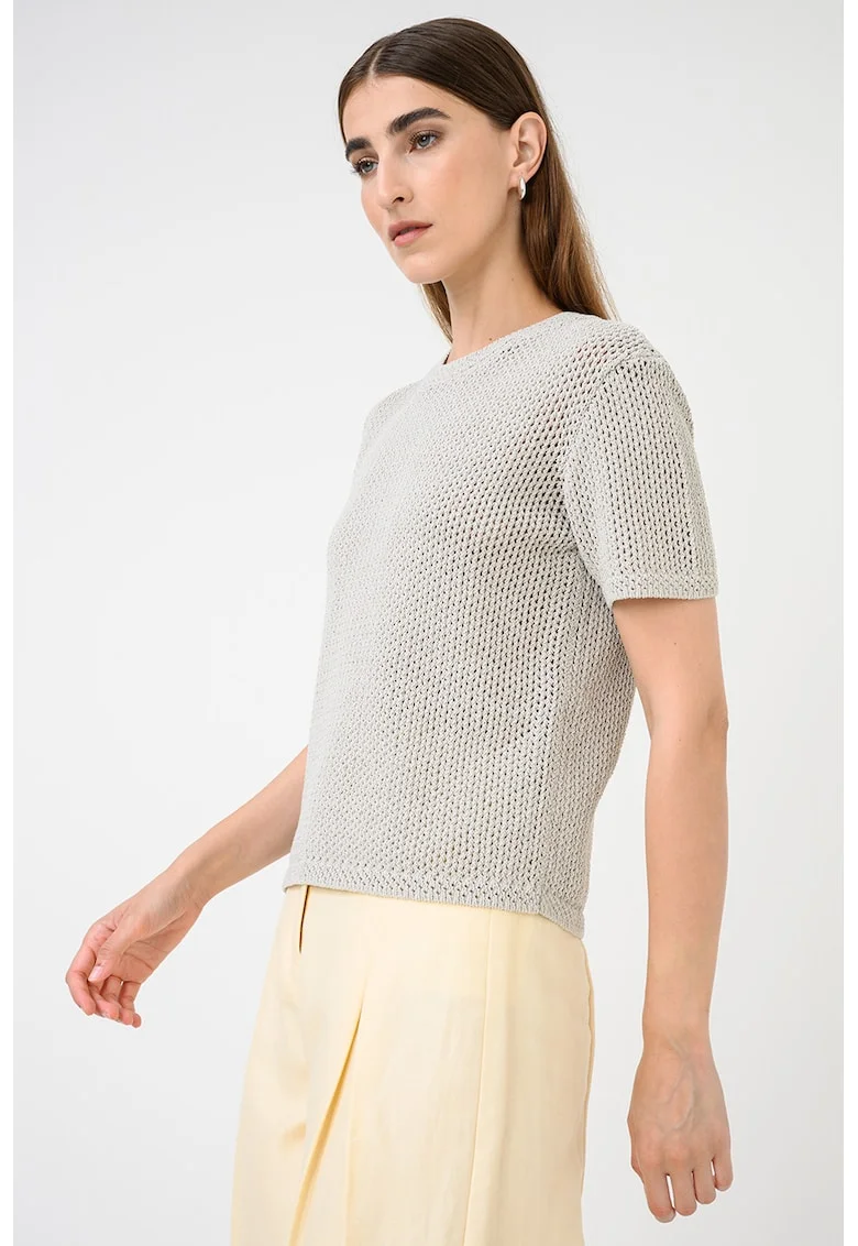 Tricou cu decolteu la baza gatului si model uni, Grej