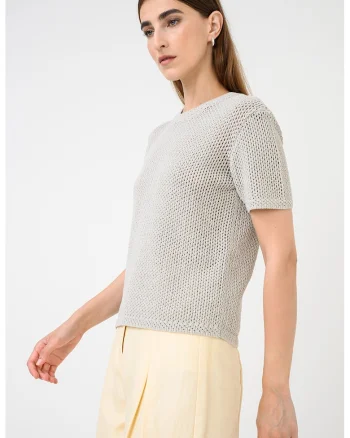 Tricou cu decolteu la baza gatului si model uni, Grej