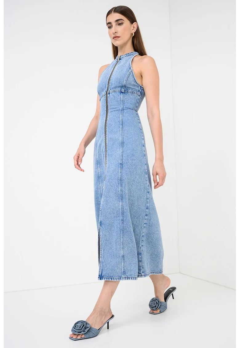 Rochie din amestec de lyocell cu buzunar frontal, Albastru