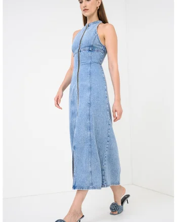 Rochie din amestec de lyocell cu buzunar frontal, Albastru