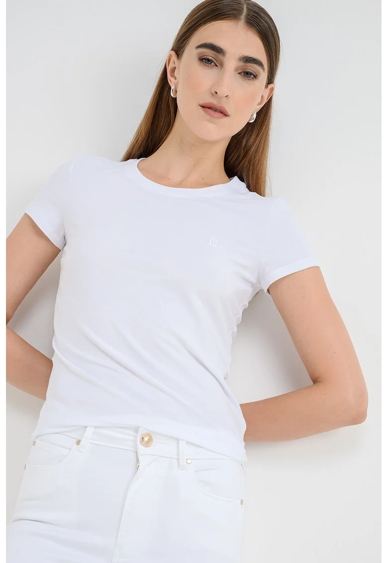Tricou din amestec de bumbac cu model uni, Alb
