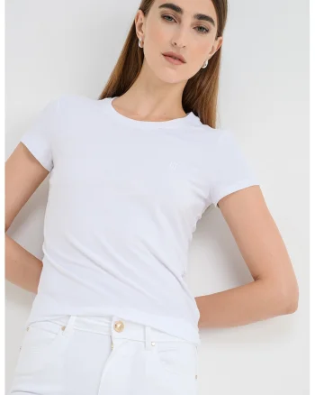 Tricou din amestec de bumbac cu model uni, Alb