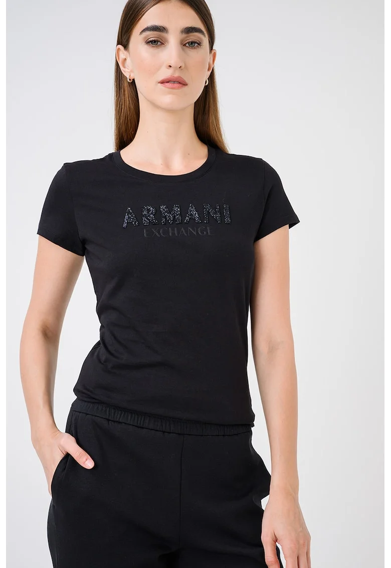 Tricou cu imprimeu logo, Negru