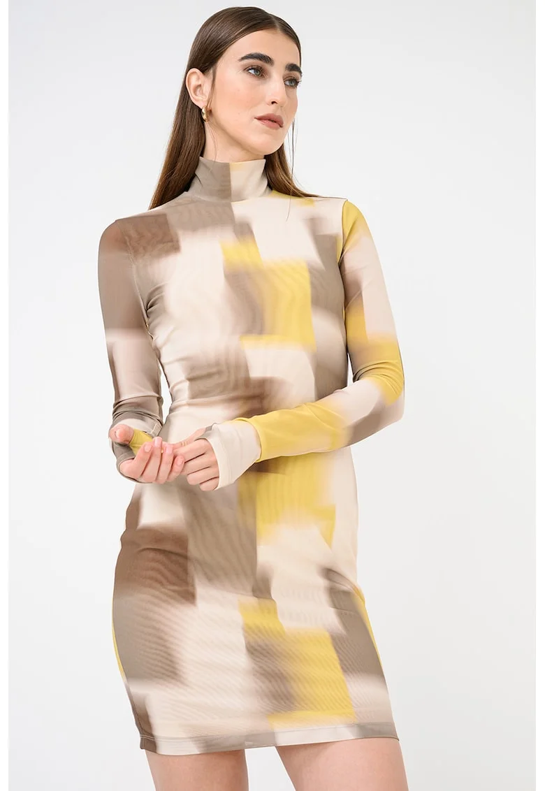 Rochie mini cu imprimeu grafic, Maro/Galben/Bej