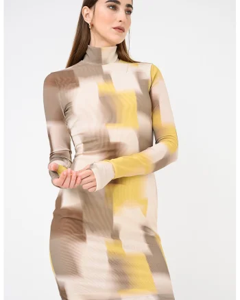 Rochie mini cu imprimeu grafic, Maro/Galben/Bej