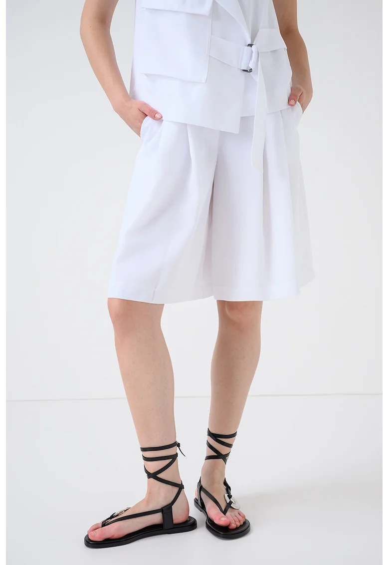 Pantaloni capri cu buzunare laterale, Alb