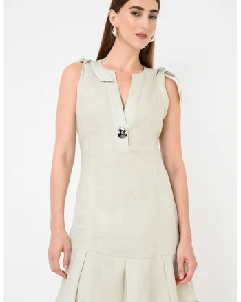 Rochie mini din in cu decolteu in V, Verde pastel