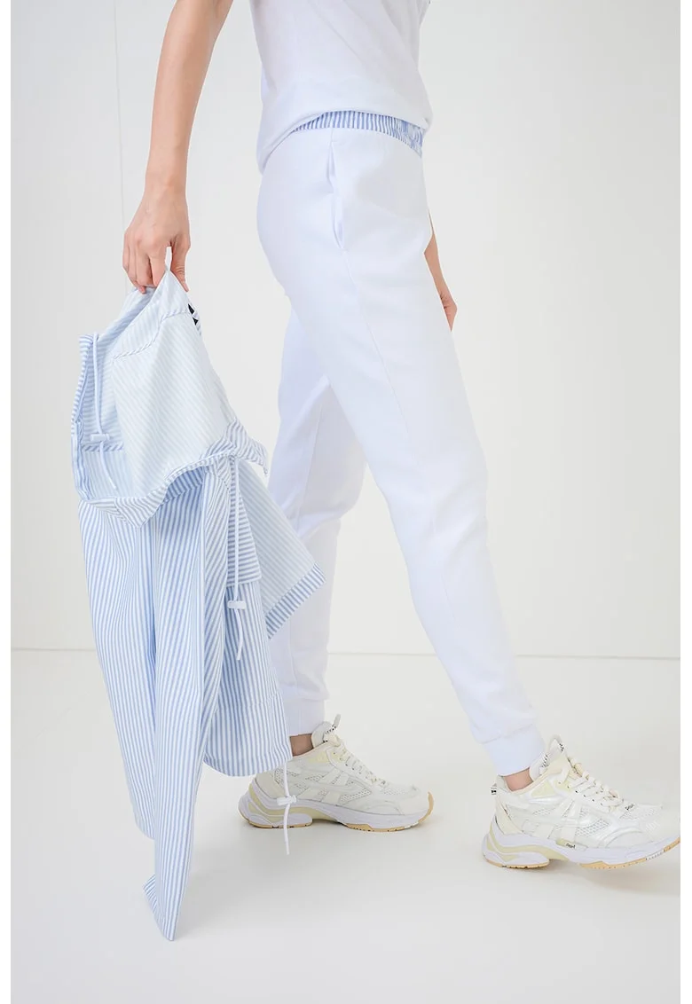 Pantaloni de trening cu banda cu dungi in talie, Alb optic