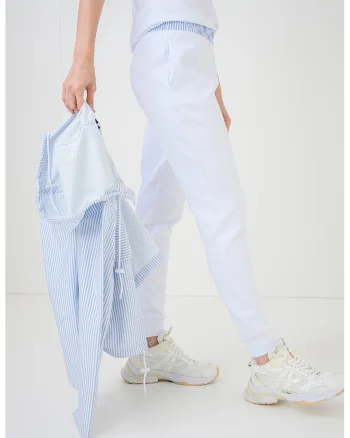 Pantaloni de trening cu banda cu dungi in talie, Alb optic