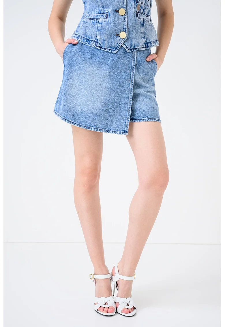 Fusta-pantalon din amestec de lyocell cu talie inalta, Albastru
