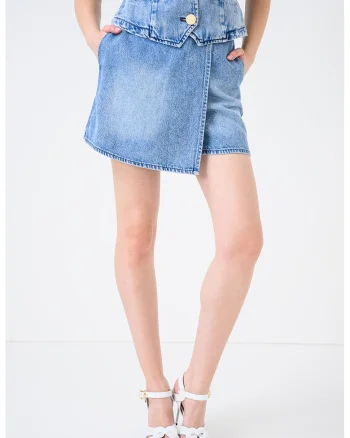 Fusta-pantalon din amestec de lyocell cu talie inalta, Albastru