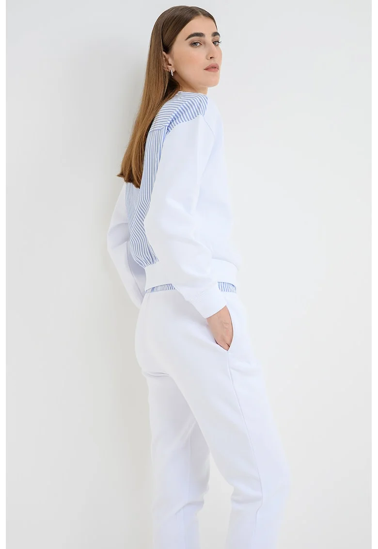 Bluza de trening cu maneci cazute, Alb/Albastru