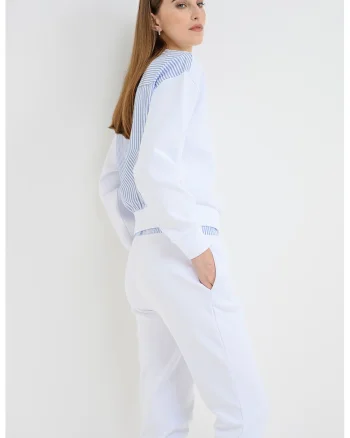Bluza de trening cu maneci cazute, Alb/Albastru