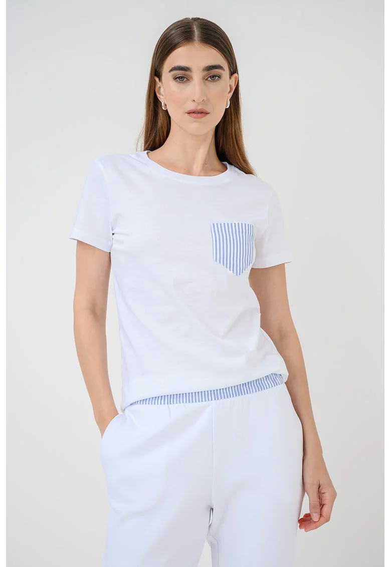 Tricou cu decolteu rotund, Alb