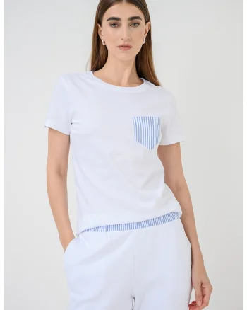 Tricou cu decolteu rotund, Alb