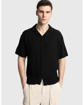 Camasa barbati  cu maneca scurta si broderie, Negru