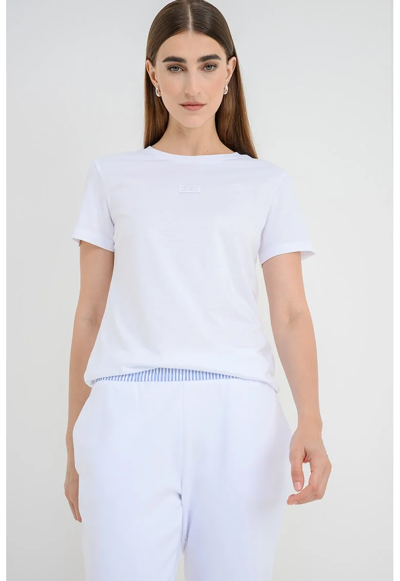 Tricou din bumbac cu decolteu la baza gatului, Alb
