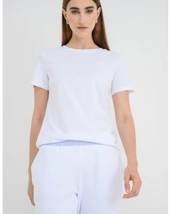 Tricou din bumbac cu decolteu la baza gatului, Alb