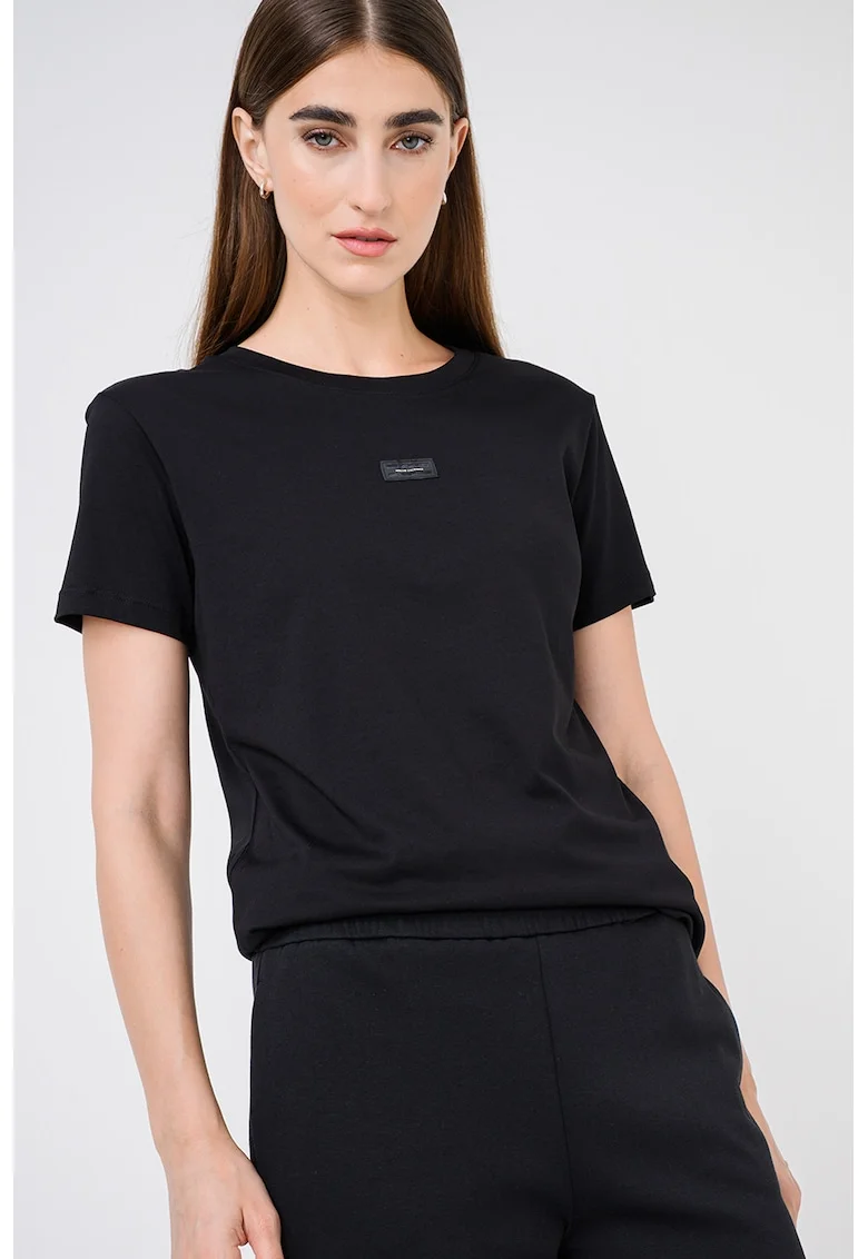 Tricou din bumbac cu decolteu la baza gatului, Negru