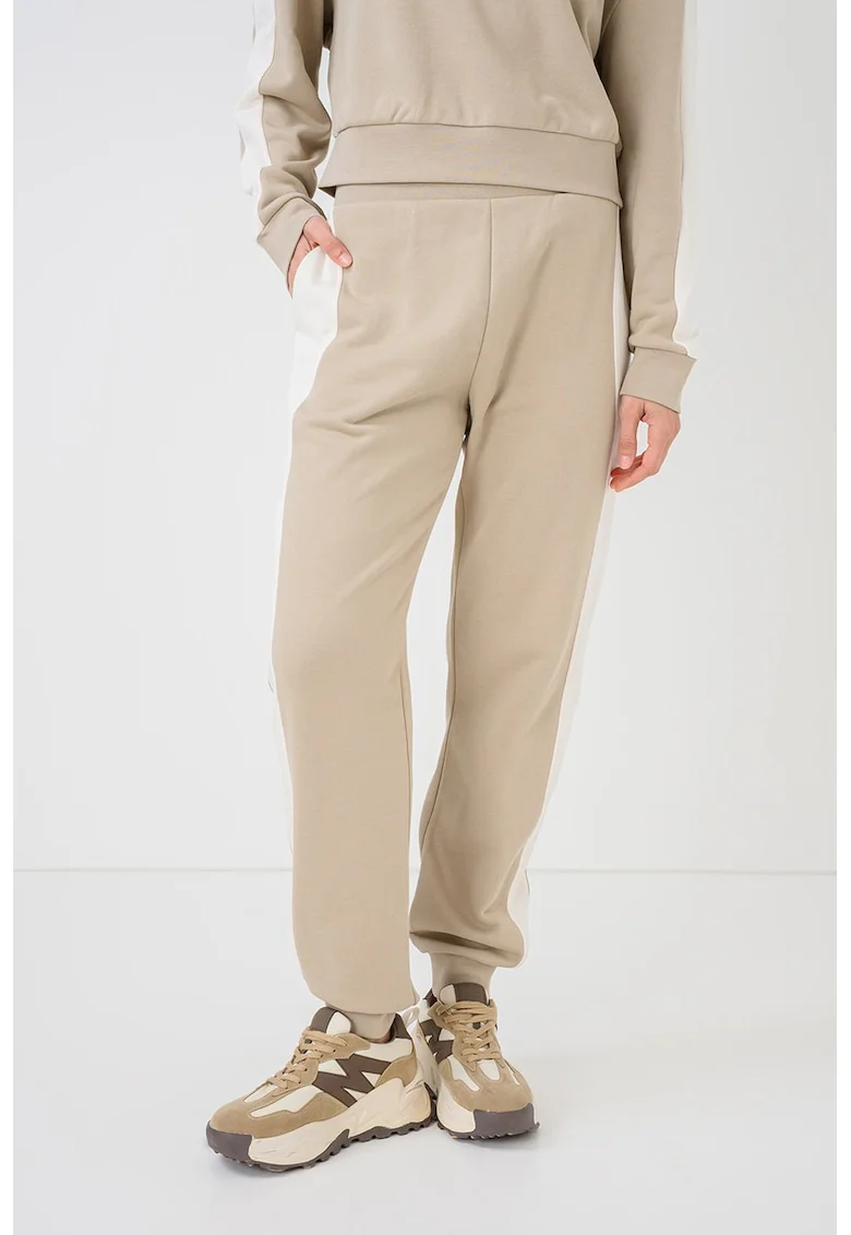 Pantaloni de trening cu buzunare laterale, Alb/Bej