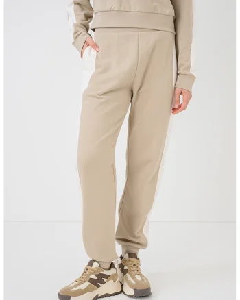 Pantaloni de trening cu buzunare laterale, Alb/Bej