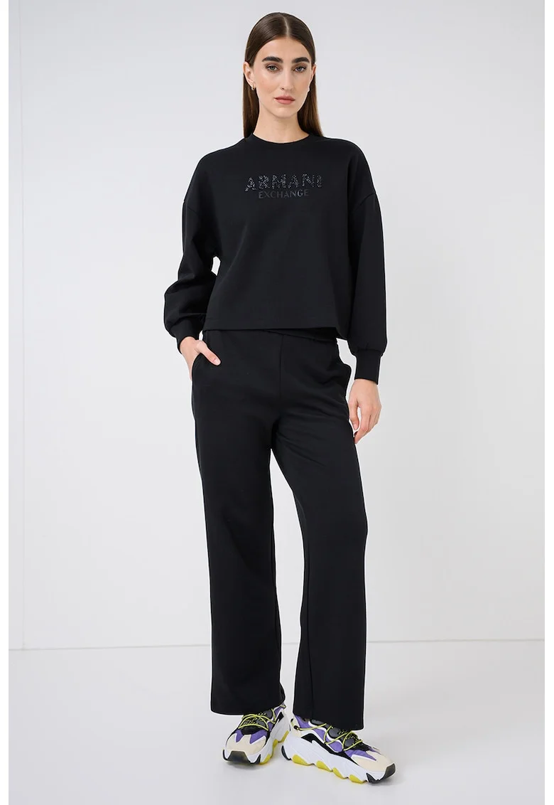 Bluza de trening cu logo cu strasuri, Negru