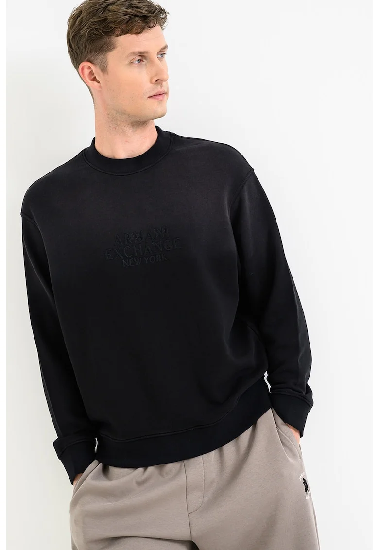 Bluza de trening din bumbac cu broderie logo, Negru