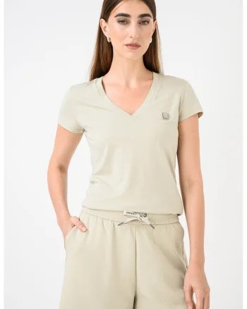 Tricou slim fit cu decolteu in V, Verde pastel