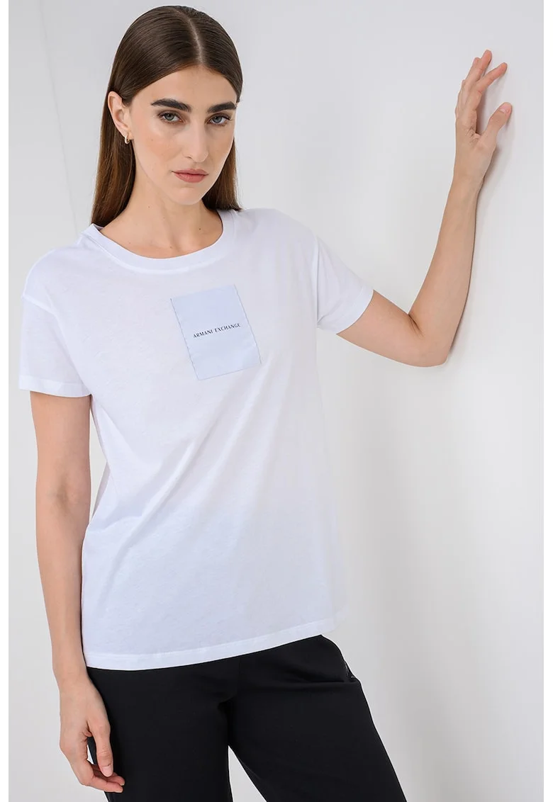 Tricou din bumbac cu aplicatie logo, Alb