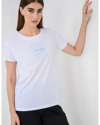 Tricou din bumbac cu aplicatie logo, Alb