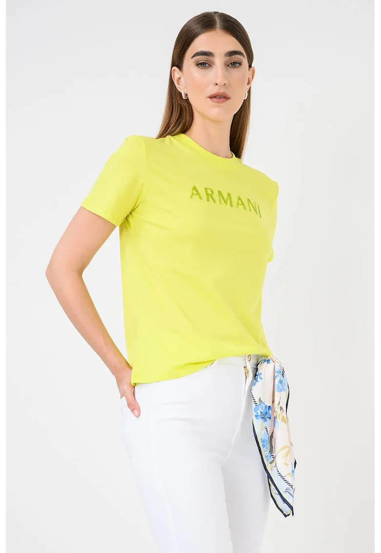 Tricou din bumbac cu imprimeu logo, Verde neon