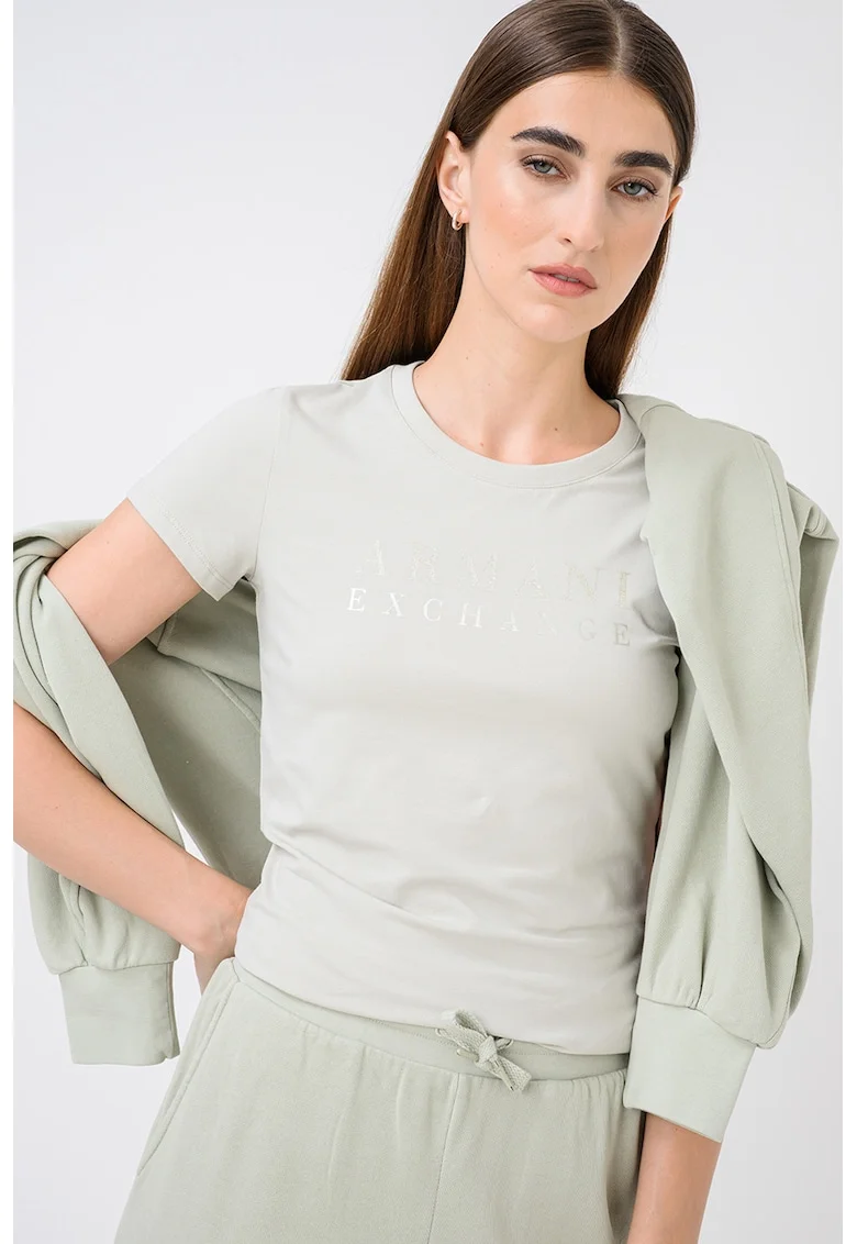 Tricou slim fit cu logo, Verde pastel
