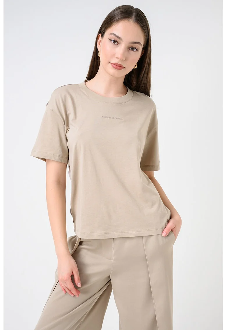 Tricou din bumbac cu spate semitransparent, Bej inchis